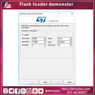 دوره آموزشی میکرو کنترلرهای STM32 _ معرفی نرم افزار  STM32 Flash Loader Demonstrator(پروگرامر سریال)